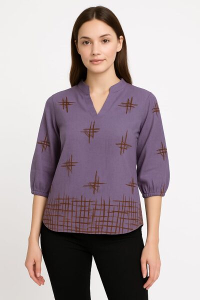 Women Cotton Stylish Top Purple Front View - BhaktiWomenWear