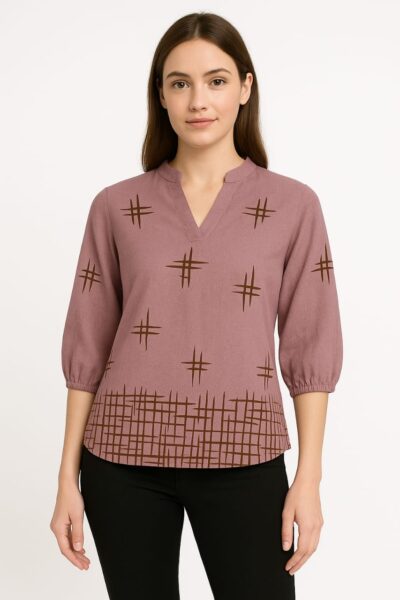 Women Mauve Stylish Cotton Top - Front View